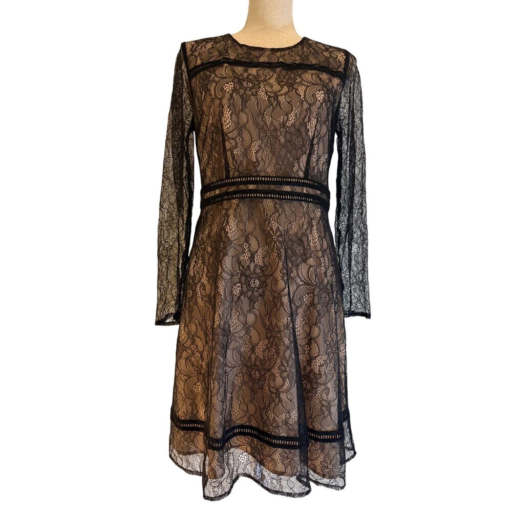 CECE Black Lace Nude Lined Dress | Romantic Gothic Cocktail Wedding | SIZE‎ 6